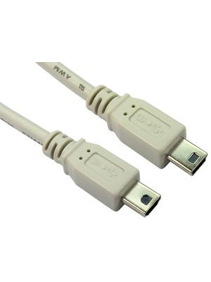 Cable, USB Mini-A Plug - USB Mini-B 5-siftskontakt, 1m, USB 2.0, Grå